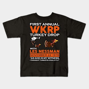 WKRP Turkey drop Kids T-Shirt